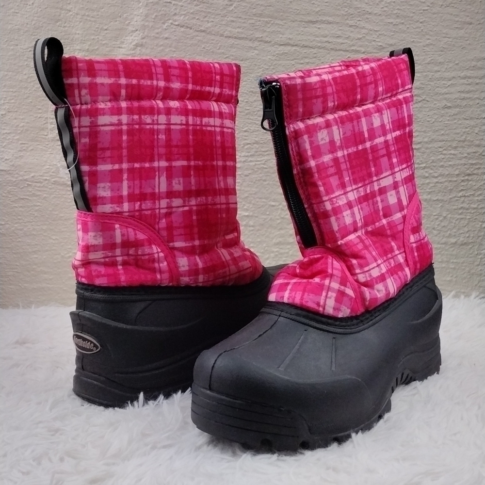 Northside Thermopile Black Pink Plaid Upper Zipper Front Step In Snow Boot Shoe